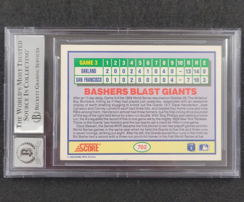 Jose Canseco signed 1990 Score #702 card autograph 732 ~ Beckett BAS 10 auto