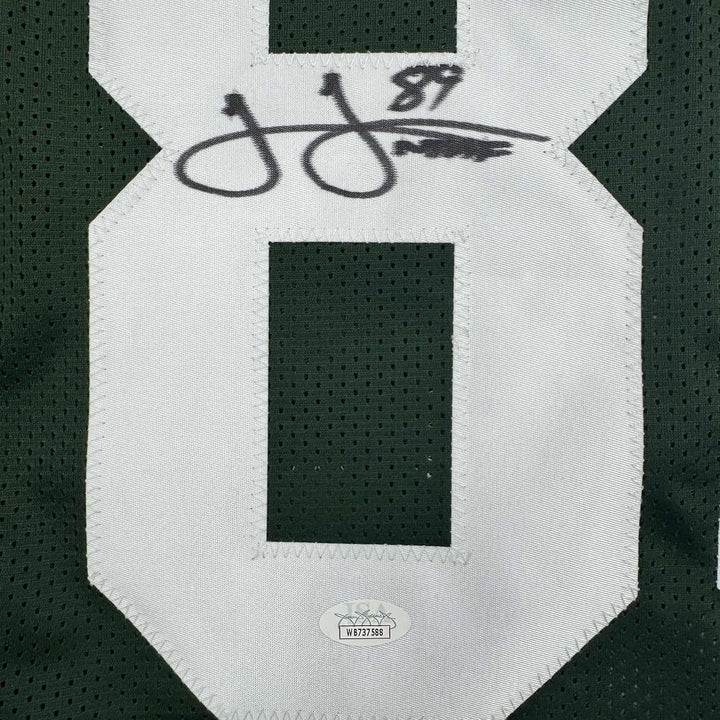 Framed Autographed/Signed James Jones 35x39 Green Bay Green Jersey JSA COA