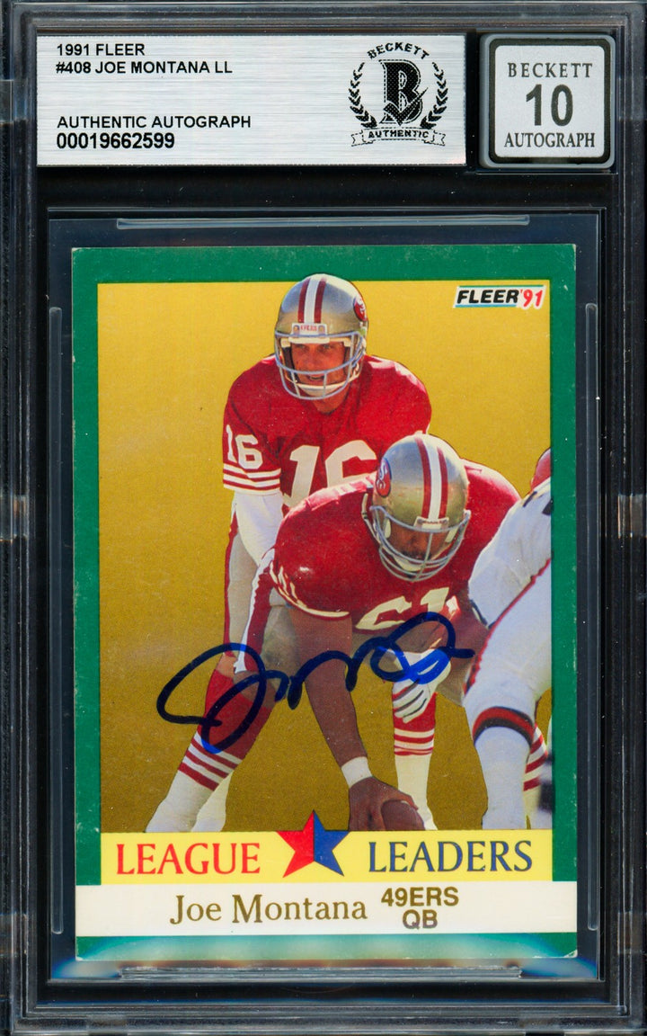 Joe Montana Signed 1991 Fleer Card 408 San Francisco 49ers Sig 10 Beckett