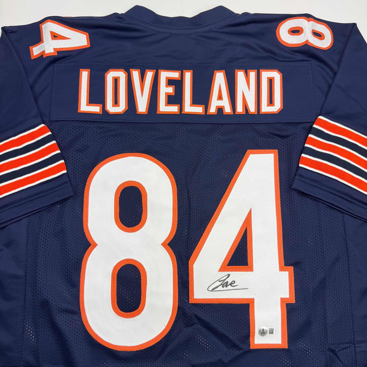 Autographed/Signed Colston Loveland Chicago Blue Football Jersey Beckett BAS COA