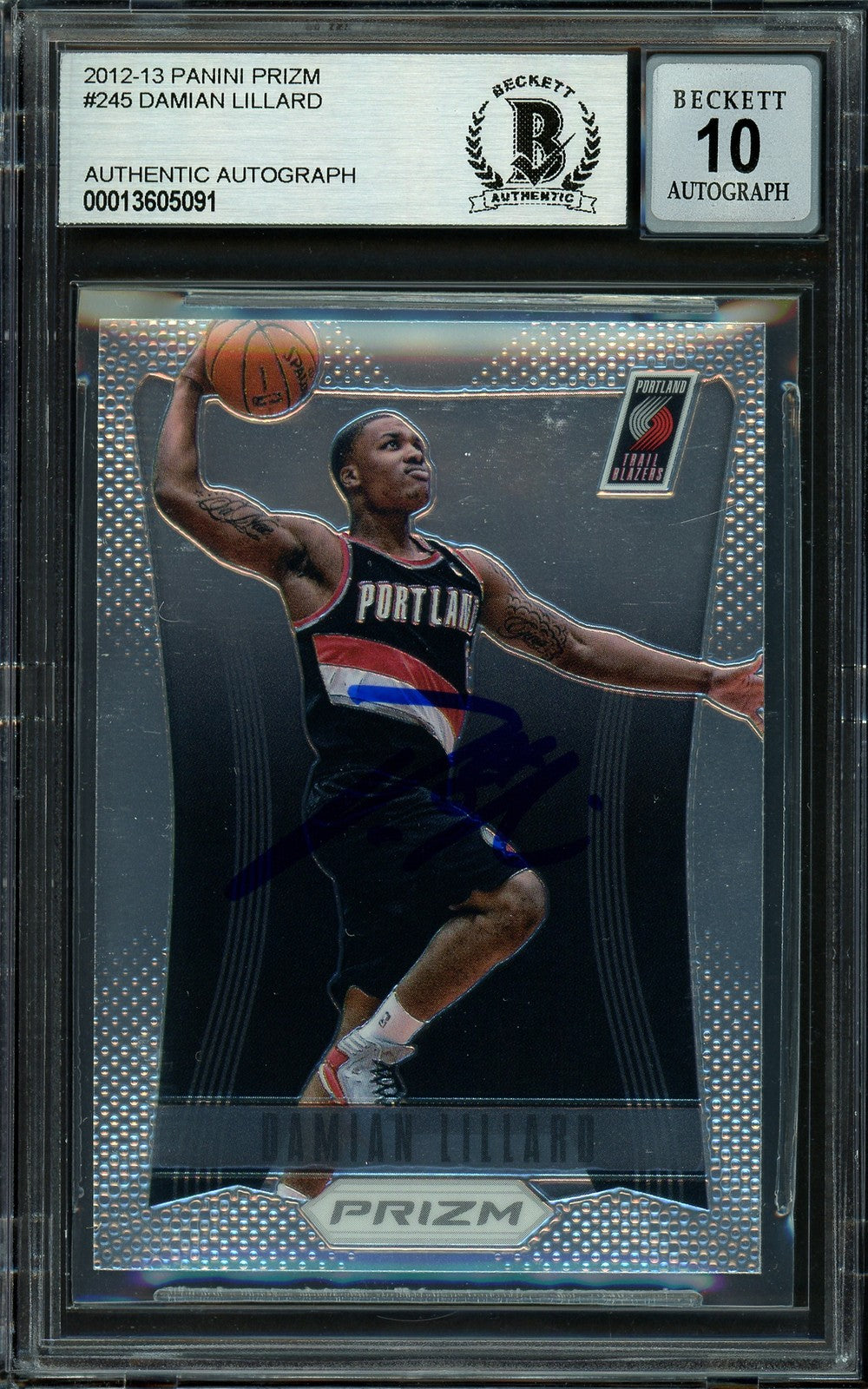 Damian Lillard Auto Signed 2012-13 Panini Prizm RC 245 Sig 10 On Card Beckett