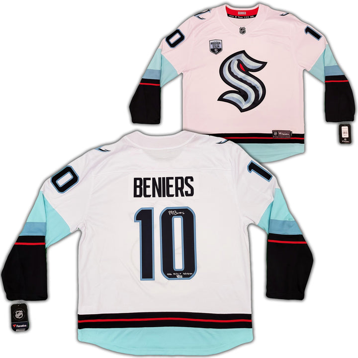 Kraken Matty Beniers Auto White Fanatics Jersey XL Inaugural Patch NHL Debut