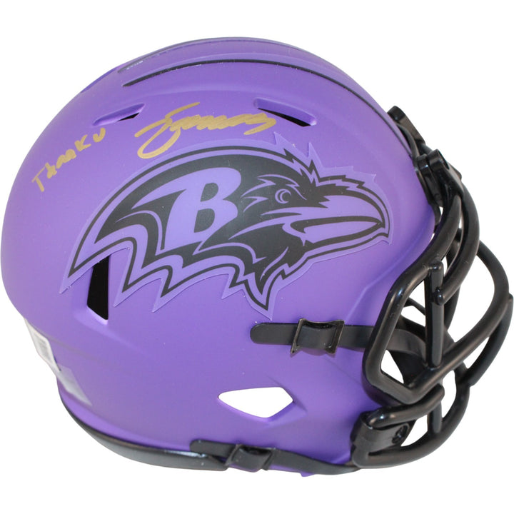 Zay Flowers Autographed/Signed Baltimore Ravens Rave Mini Helmet Beckett 53617
