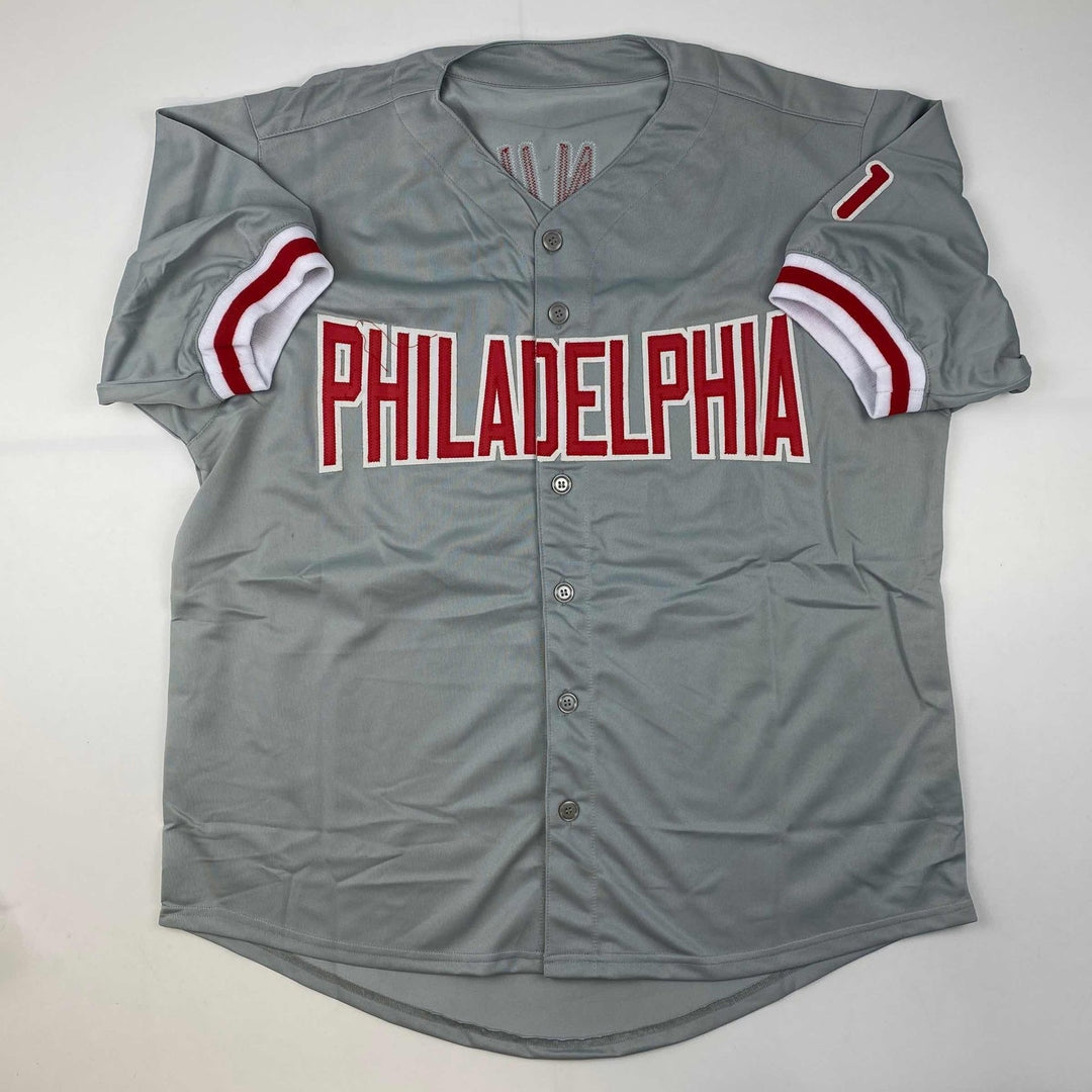 Autographed/Signed Charlie Manuel Philadelphia Grey Jersey PSA/DNA COA
