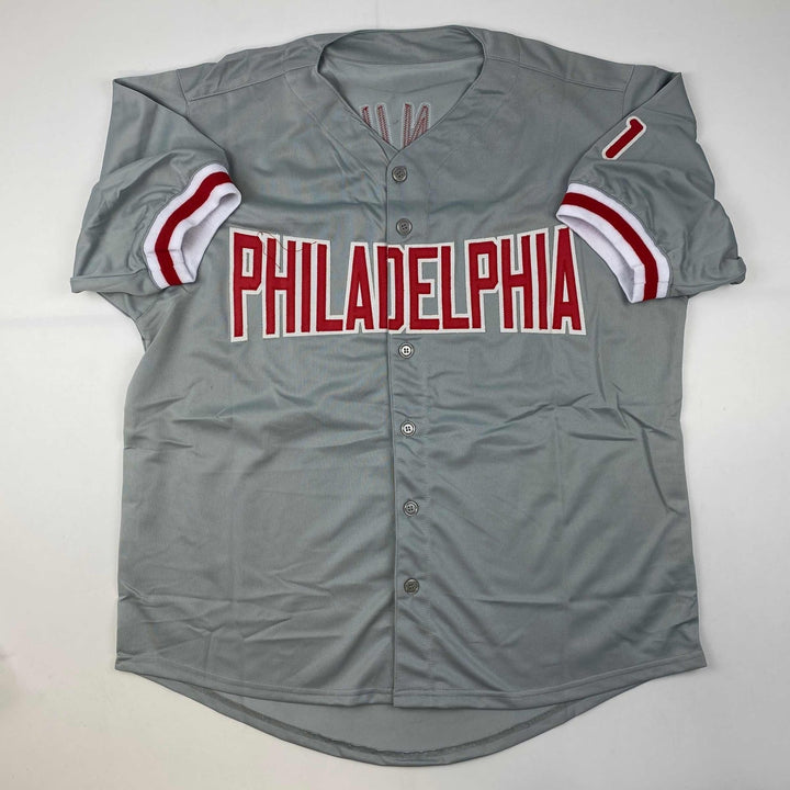 Autographed/Signed Charlie Manuel Philadelphia Grey Jersey PSA/DNA COA