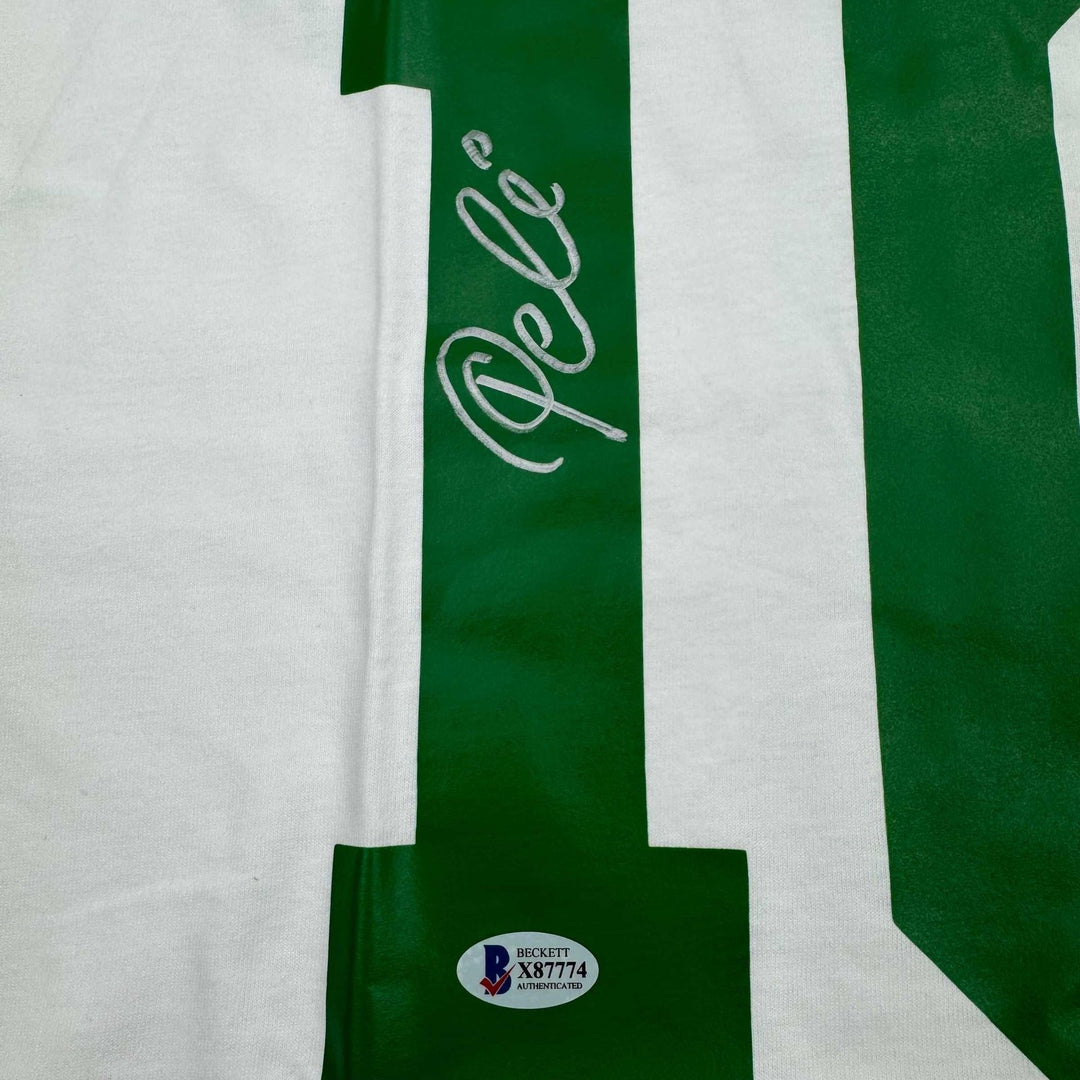 Autographed/Signed Pele New York Cosmos White Futbol Jersey Beckett COA