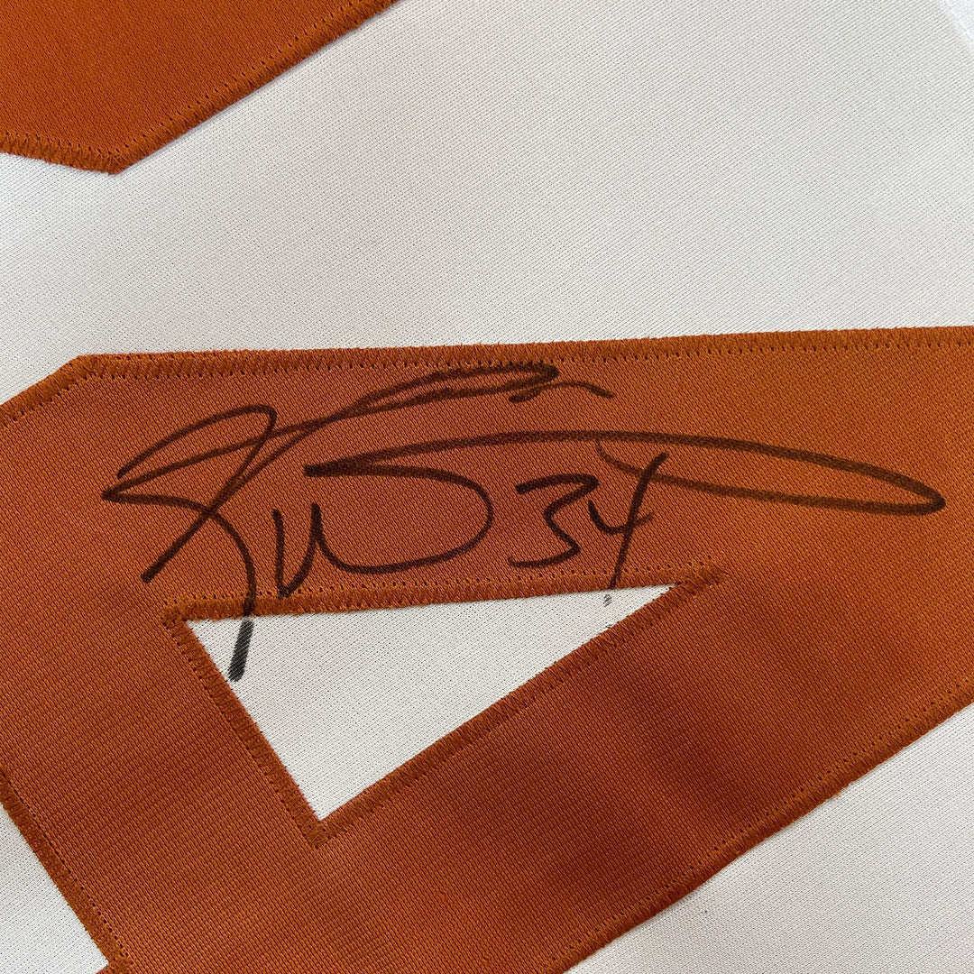 Framed Autographed/Signed Ricky Williams 33x42 Texas White Jersey JSA COA Auto