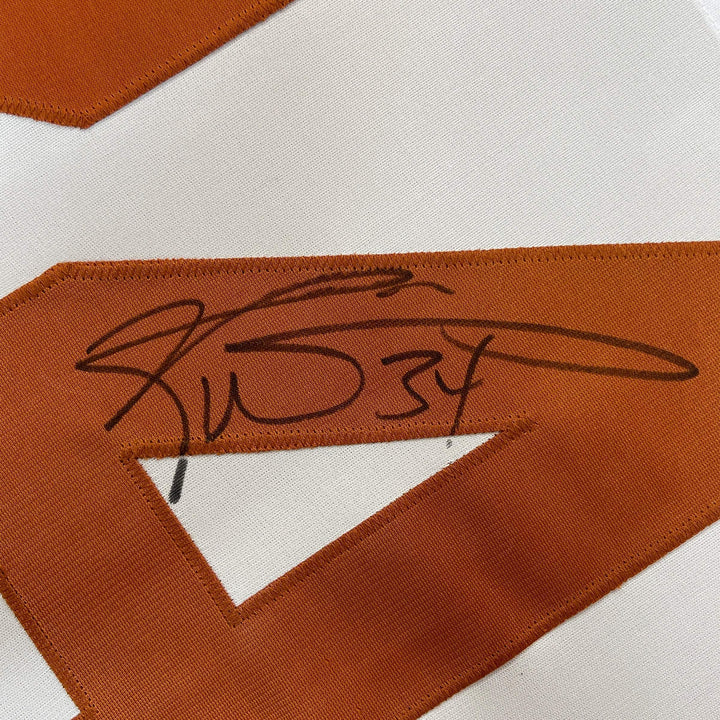 Framed Autographed/Signed Ricky Williams 33x42 Texas White Jersey JSA COA Auto