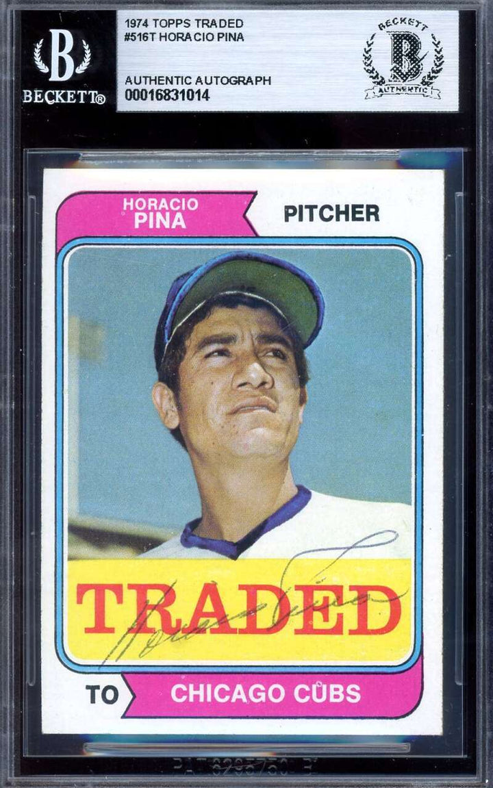 Horacio Pina Beckett BAS Signed 1974 Topps Traded Autograph