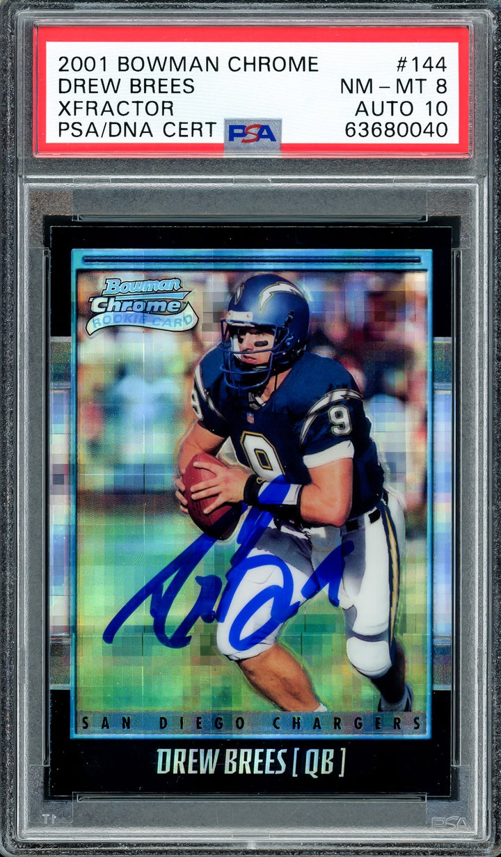 Drew Brees Signed 2001 Bowman Chrome XFractor RC 144 Saints PSA 8 Sig 10 PSA/DNA