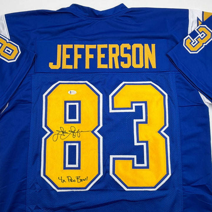 Autographed/Signed John Jefferson Los Angeles San Diego Blue Jersey Beckett COA