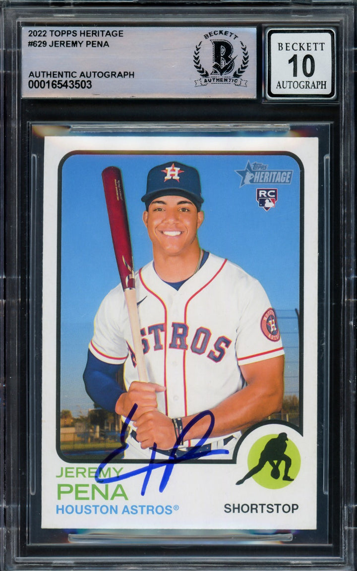 Jeremy Pena Signed 2022 Topps Heritage RC 629 Houston Astros Auto GM 10 Beckett