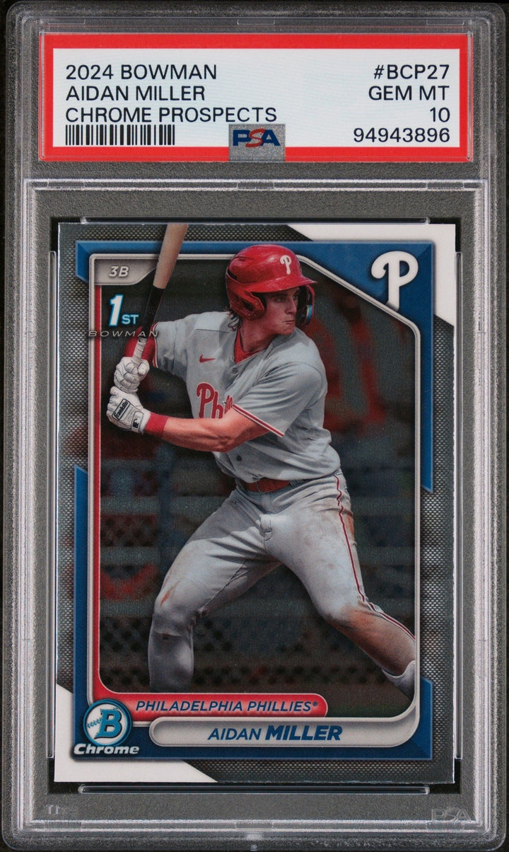 Graded 2024 Bowman Aidan Miller #BCP27 Chrome Prospects RC Card PSA 10