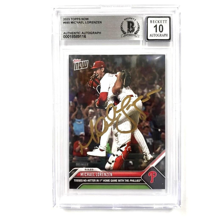 Michael Lorenzen signed 2023 Topps Now No Hitter #685 card ~ Beckett BAS 10 Auto
