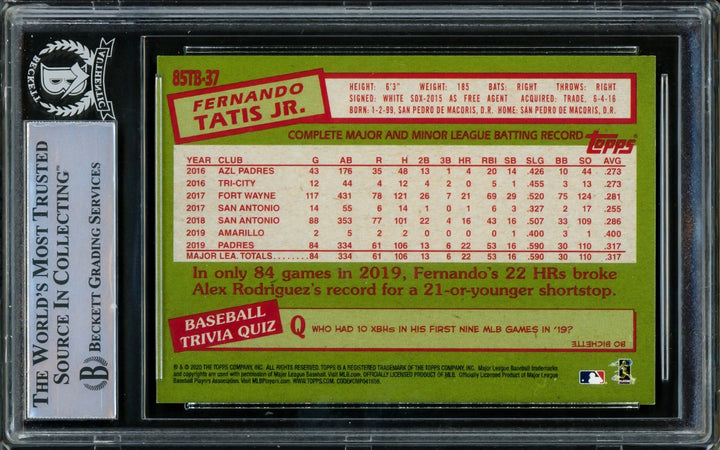 Fernando Tatis Jr. Signed 2020 Topps 35th Anniversary Card #85TB-37 San Diego
