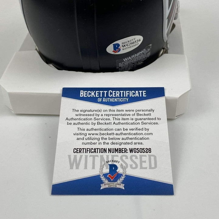 Autographed/Signed Michael Mike Vick Falcons Mini Helmet Beckett BAS COA