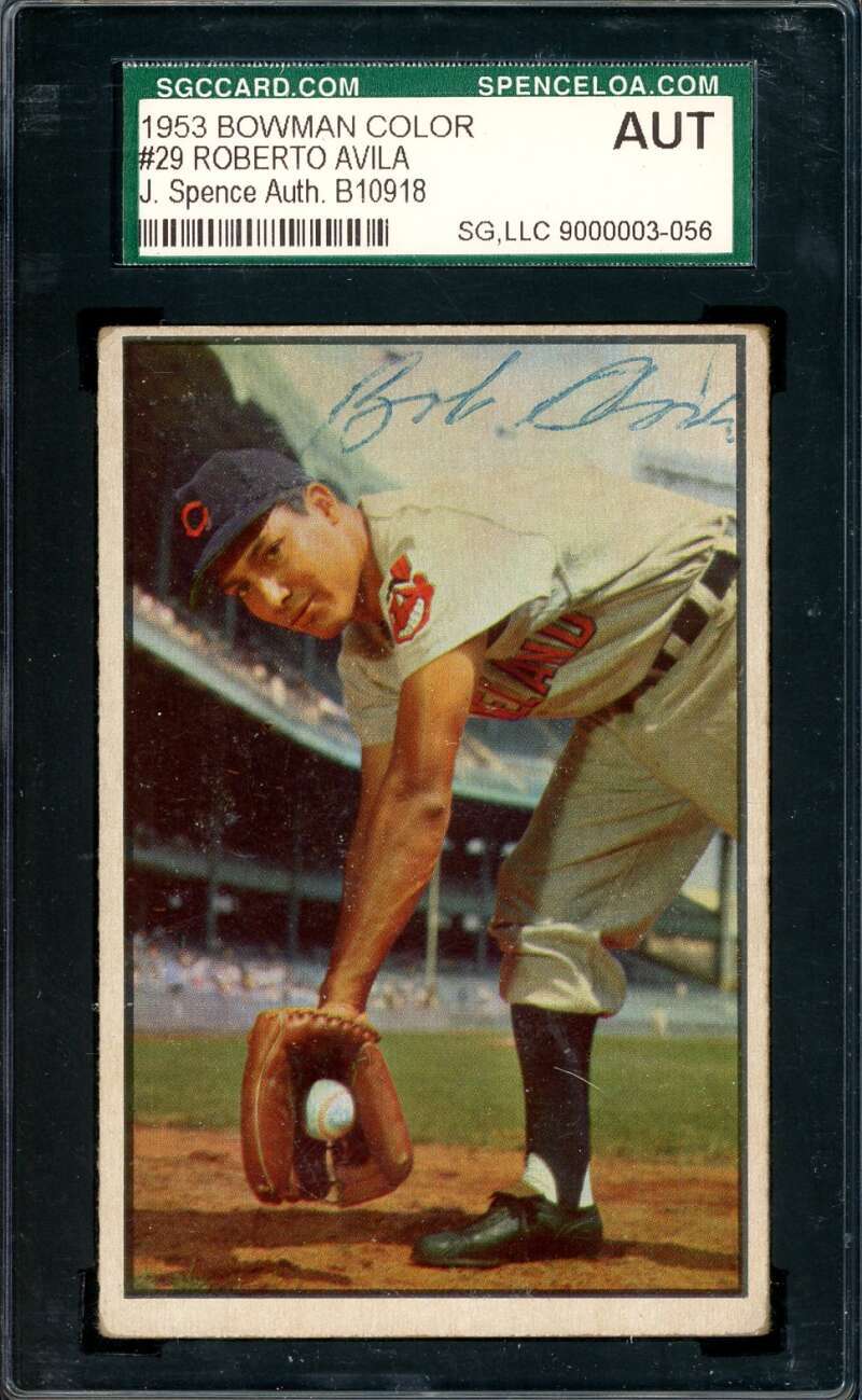 Bob Avila SGC Coa Signed 1953 Bowman Color Autograph