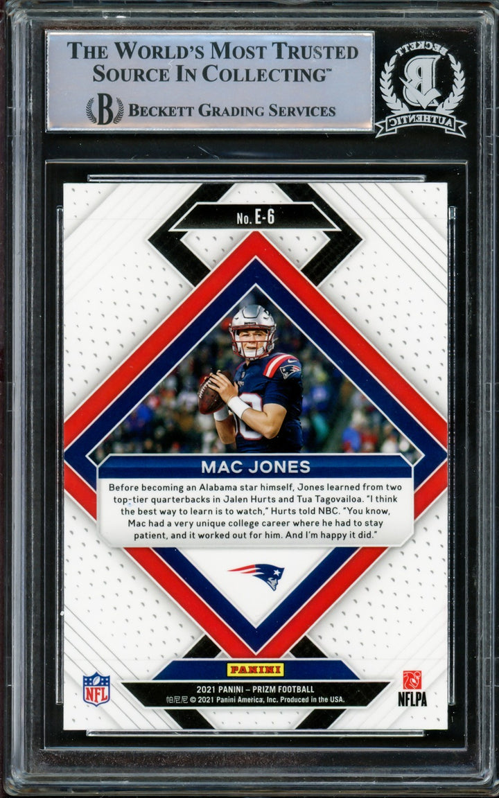 Mac Jones Signed 2021 Panini Prizm Emergent RC E-6 Patriots Beckett #14860969