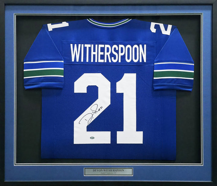 Seattle Seahawks Devon Witherspoon Signed Framed Blue Throwback Jersey MCS Holo