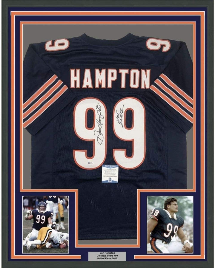 Framed Signed Dan Hampton HOF 2002 35x39 Chicago Blue Jersey JSA COA