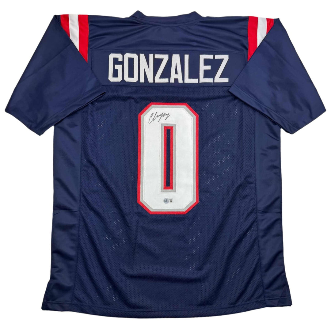 Autographed/Signed Christian Gonzalez New England Blue Jersey BAS COA