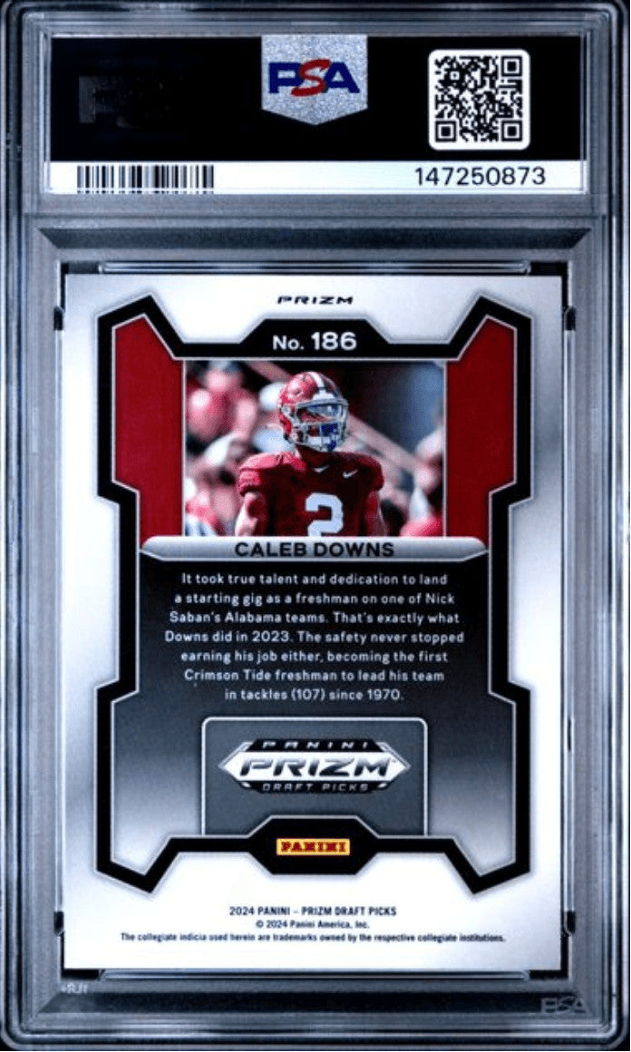 Graded 2024 Panini Prizm DP Caleb Downs #186 Red Ice Rookie Football Card PSA 10