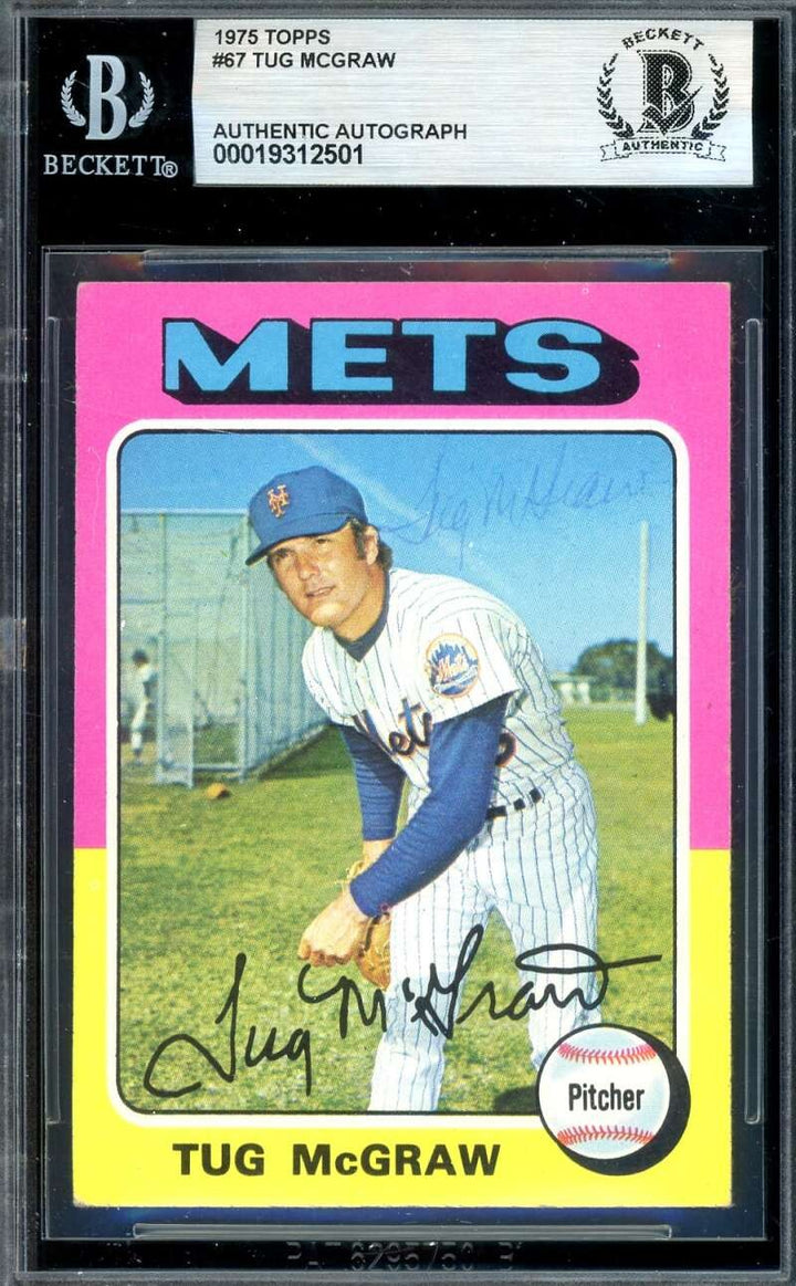 Tug McGraw Beckett BAS Vintage Signed 1975 Topps Autograph Mets