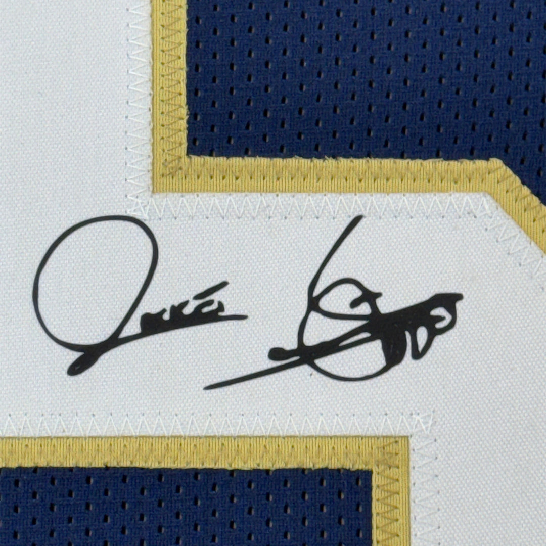 Framed Facsimile Autographed Raghib Rocket Ismail 35x39 Notre Dame Blue Jersey