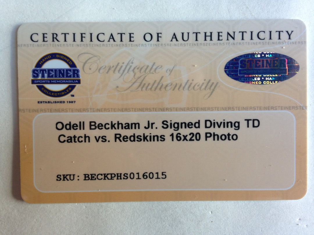 Odell Beckham Jr Signed 16x20 The Catch Photo Framed Giants Coin Auto Steiner