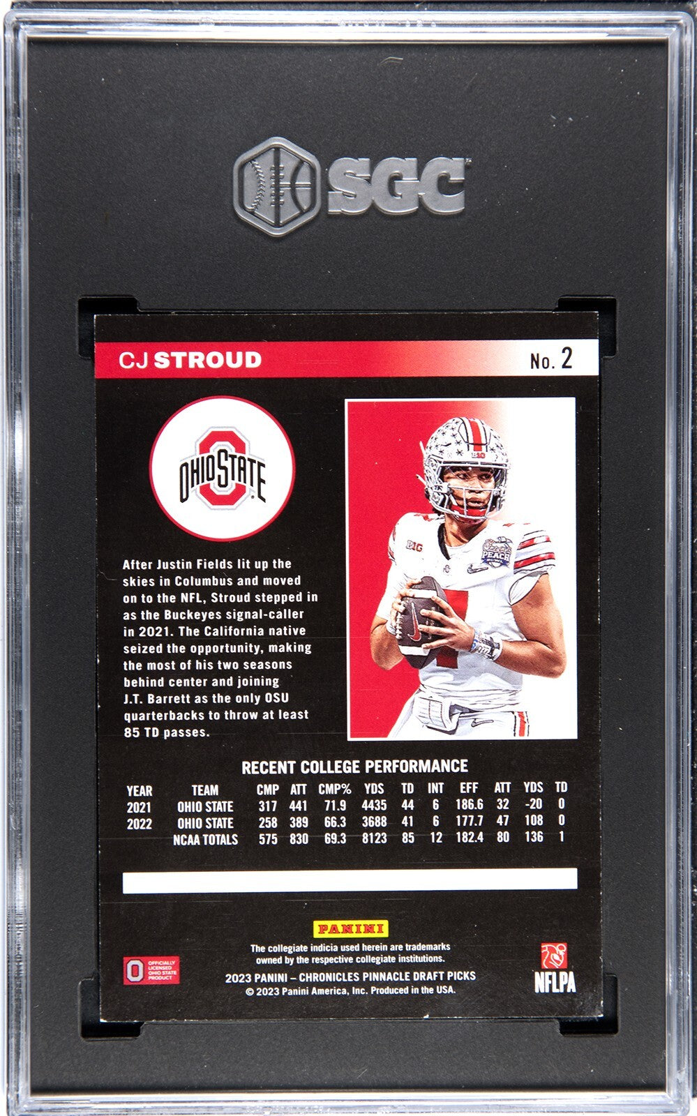 CJ/C.J. Stroud 2023 Panini Chronicles DP Rookie Card /99- SGC Graded 8.5 NM-MT+
