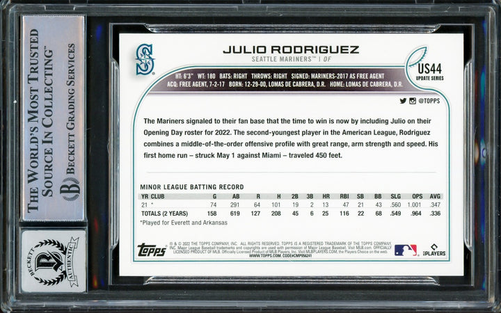 Julio Rodriguez Signed 2022 Topps Update RC US44 Mariners Auto GM 10 Beckett