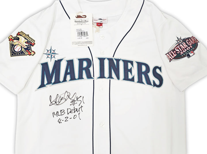 Mariners Ichiro Suzuki Auto White Auth Mitchell Ness 2001 AS Jersey 44 MLB Debut