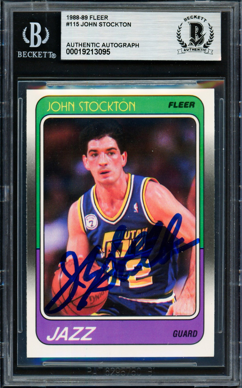 John Stockton Signed 1988-89 Fleer RC 115 Utah Jazz Beckett
