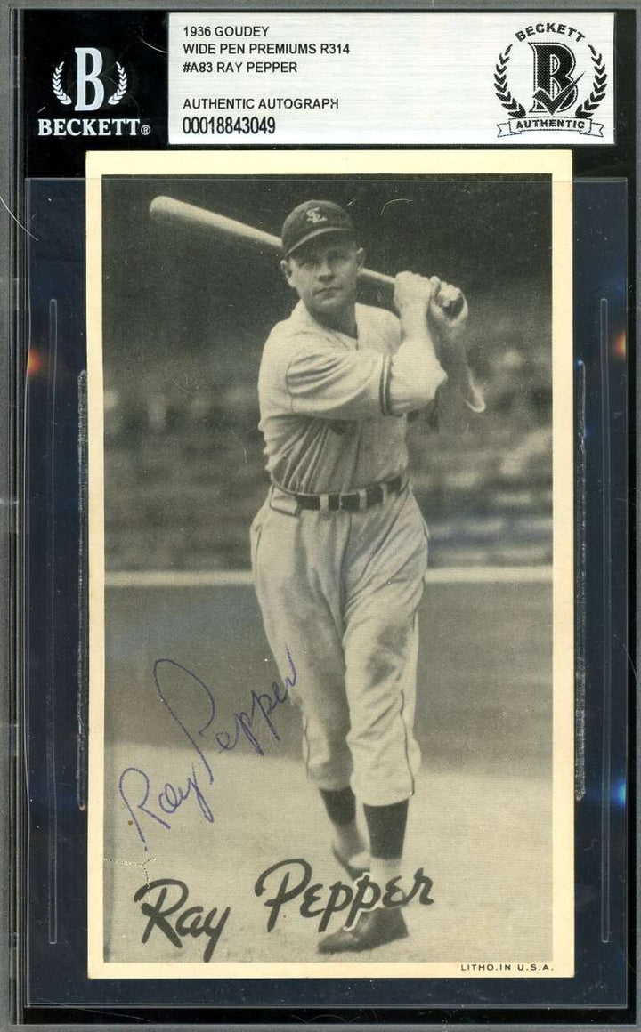 Ray Pepper Beckett BAS Signed 1936 Goudey Wide Pen Premiums R314 Autograph