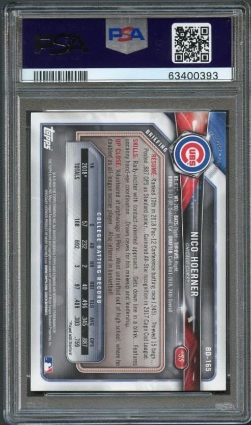 2018 Bowman Draft BD-165 Nico Hoerner Signed Card PSA Slabbed Auto Cubs