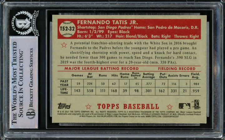 Fernando Tatis Jr. Signed 2021 Topps 1952 Redux Card T52-32 Padres Beckett