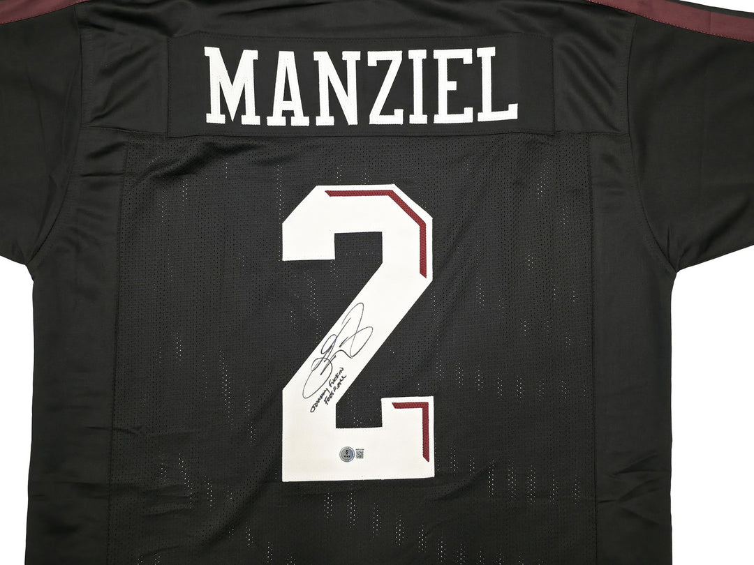 A & M Aggies Johnny Manziel Signed Black Jersey Beckett Wit Beckett Witness