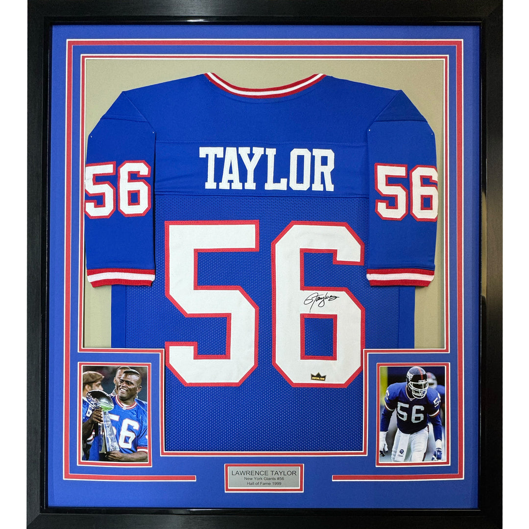 Framed Facsimile Autographed Lawrence Taylor 33x42 Reprint Laser Auto Jersey
