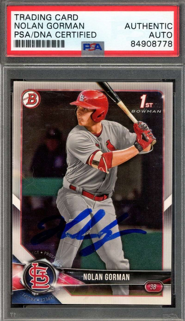 Nolan Gorman PSA DNA Signed 2018 Bowman First Rookie Autograph