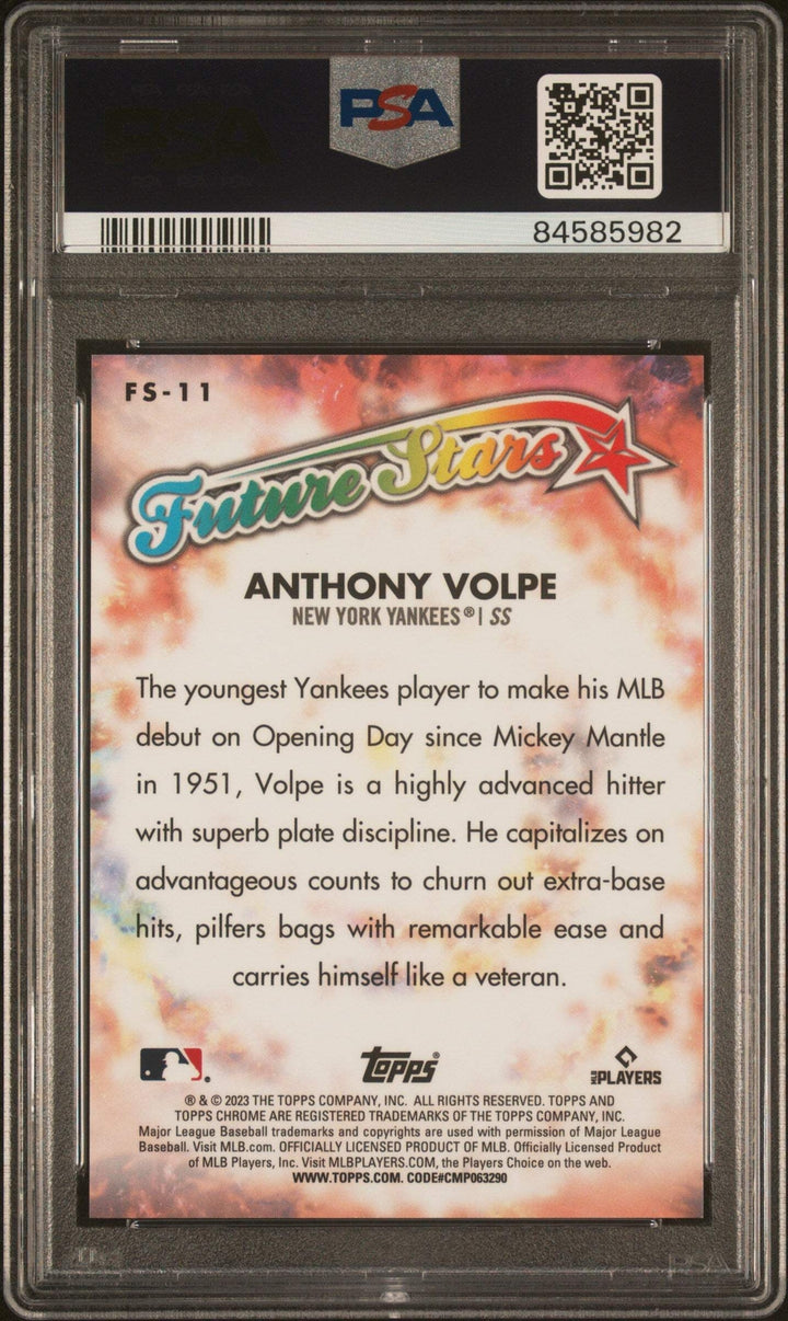 Graded 2023 Topps Chrome L/E Anthony Volpe #FS11 Stars RC Baseball Card PSA 10