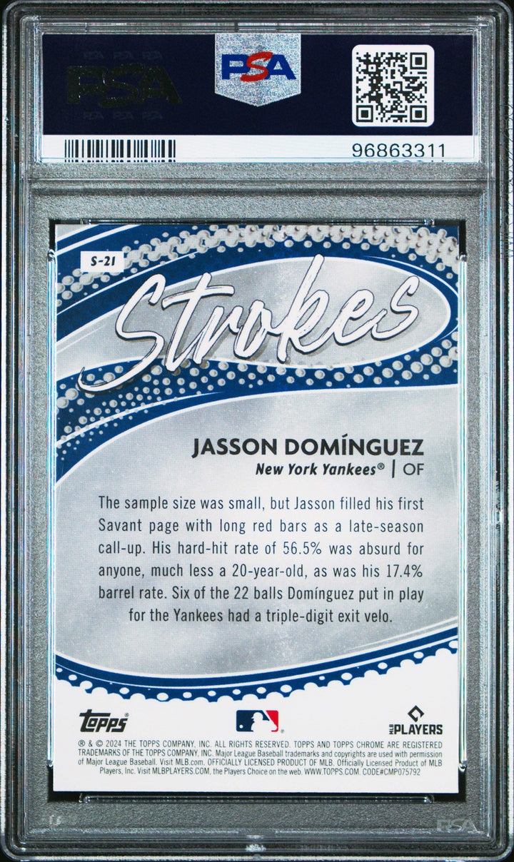 Graded 2024 Topps Chrome Jasson Dominguez #S21 Strokes RC Baseball Card PSA 10