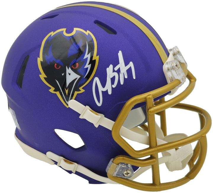 Rashod Bateman Signed Ravens 2024 Alternate Purple Speed Mini Helmet Beckett Wit