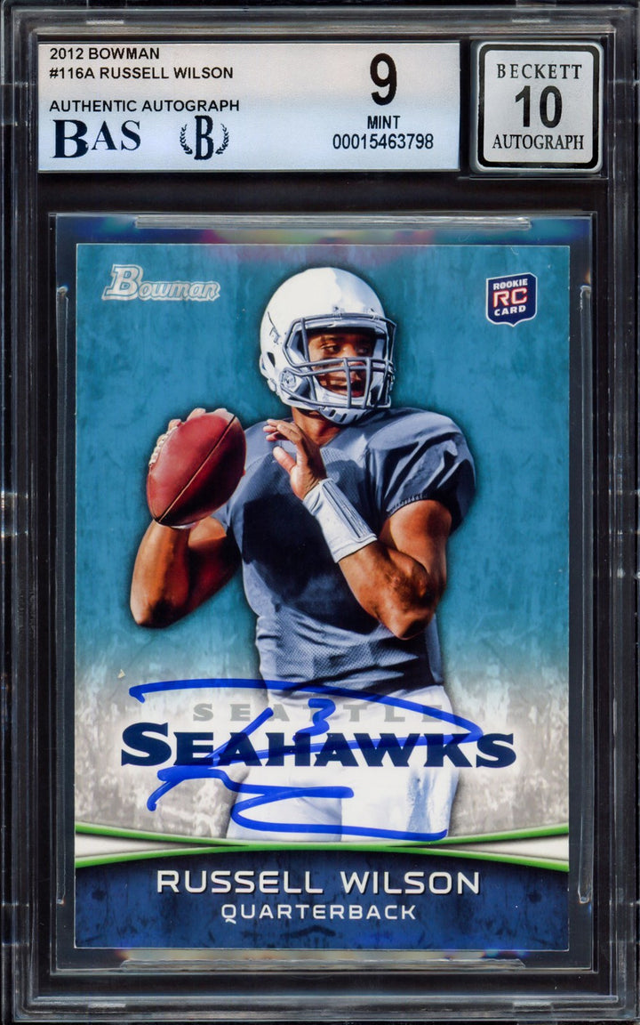 Russell Wilson Auto Signed 2012 Bowman RC 116A Seahawks BGS 9 Auto GM 10 Beckett