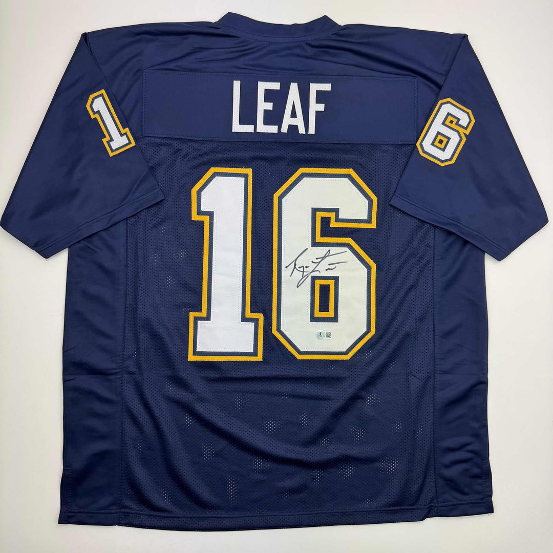 Autographed/Signed Ryan Leaf San Diego Dark Blue Football Jersey Beckett BAS COA