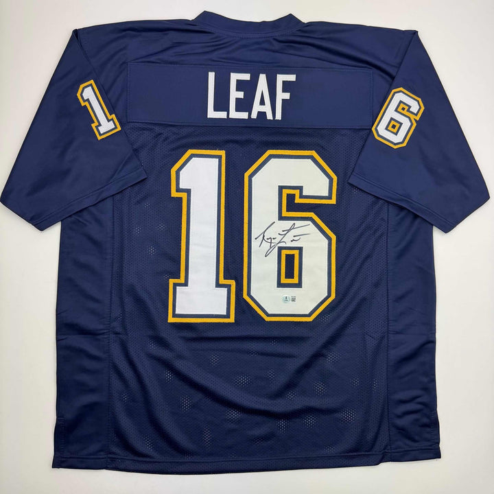 Autographed/Signed Ryan Leaf San Diego Dark Blue Football Jersey Beckett BAS COA