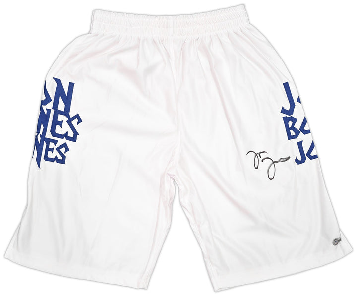 Jon Bones Jones Autographed White MMA Trunks Beckett BAS Witness
