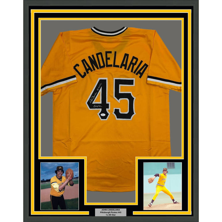 Framed Signed John Candelaria 35x39 Pittsburgh Yellow Jersey JSA COA