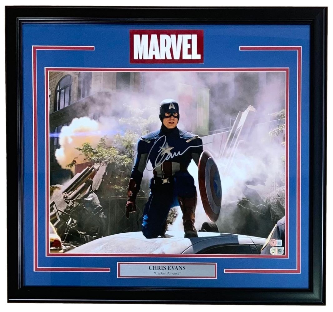 Chris Evans Signed Framed 16x20 Captain America Kneel Photo BAS LOA
