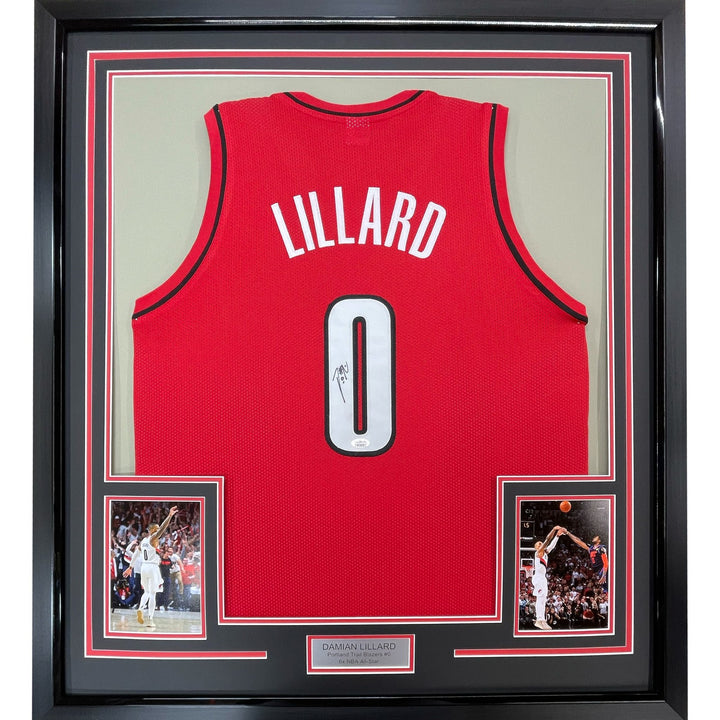 Framed Autographed/Signed Damian Lillard 33x42 Portland Red Jersey JSA COA