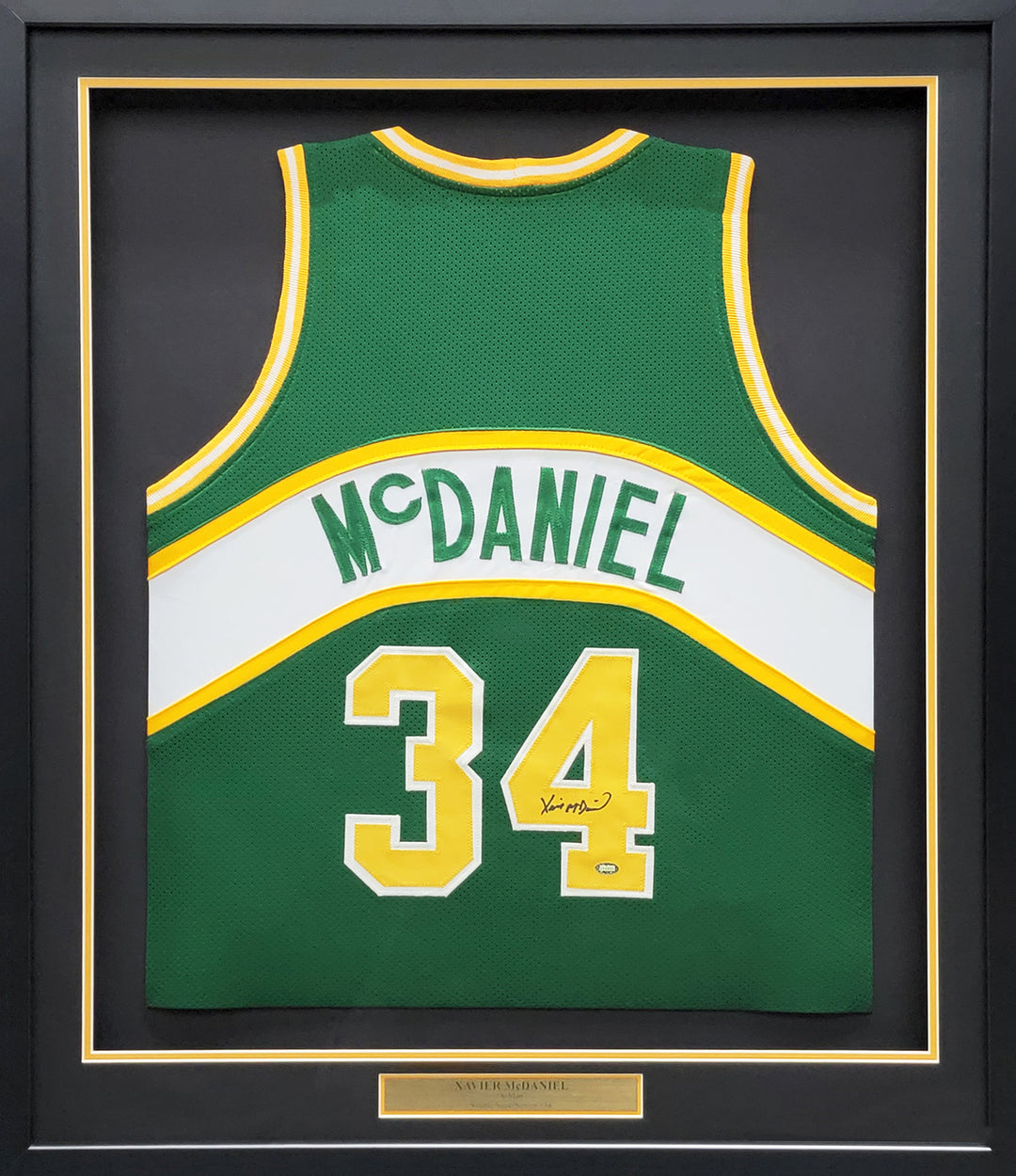 Seattle Supersonics Xavier McDaniel Signed Framed Green Jersey MCS Holo